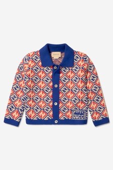 GUCCI Kids Baby Boys Cotton And Wool Geometric Print Cardigan in Red