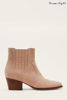 Phase Eight Natural Cowboy Suede Ankle Boots