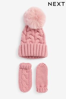 Pink 2 Piece Knitted Hat And Mittens Set (3mths-6yrs) (A95502) | £11 - £12