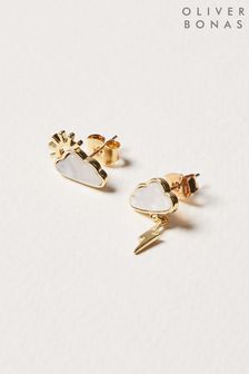 Oliver Bonas White Cloudy Weather Mismatched Stud Earrings
