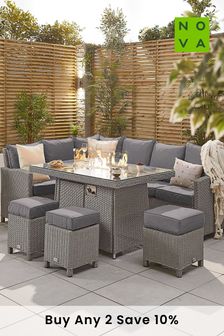 Nova Outdoor Living Grey Left Hand Corner Garden Dining Set with Firepit (A95583) | £1,800