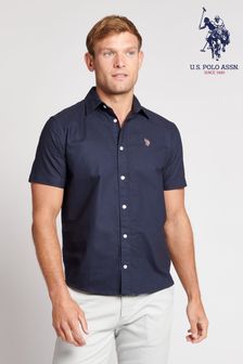 U.S. Polo Assn. Blue Lifestyle Peached Oxford Short Sleeve Shirt