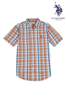 U.S. Polo Assn. Orange Seersucker Check Short Sleeve Shirt