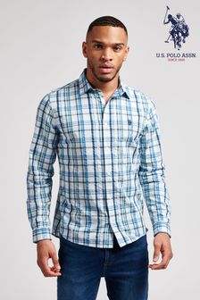 U.S. Polo Assn. Blue Seersucker Check Long Sleeve Shirt