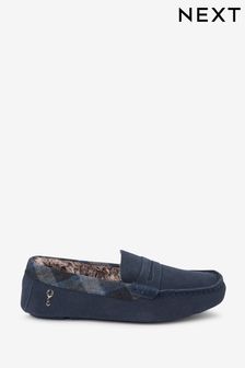 Navy Blue Modern Heritage Suede Saddle Moccasin Slippers (A96636) | £35