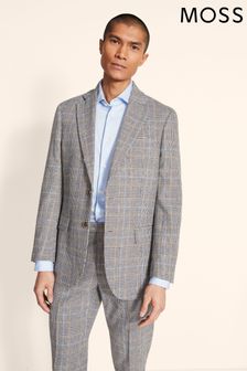 Moss Tailored Fit Black & White With Blue Tan Check Herringbone Suit