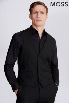 Moss Regular Fit Black Stretch Suit: Waistcoat
