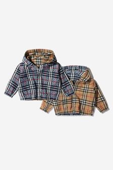 Burberry Kids Baby Boys Cotton Check Hooded Jacket in Blue
