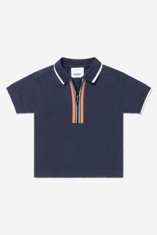 Burberry Kids Baby Boys Cotton Icon Stripe Front Zip Polo Shirt in Blue