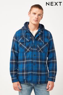 Navy Blue Hooded Check Shacket (A97400) | £60