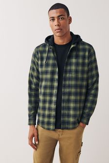 Khaki Green Hooded Check Shirt (A97609) | £32