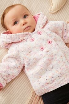 Pink Baby Knitted Fleece Lined Chenille Cardigan (0mths-2yrs) (A98020) | £20 - £22