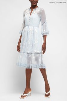 French Connection Blue Arabelle Embroidered Dress