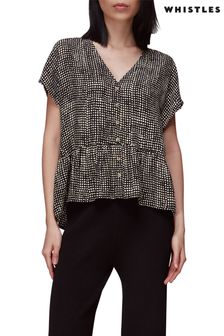 Whistles Black Spotted Check Peplum Top