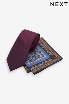 Burgundy Red Paisley Slim Tie And Pocket Square Set (A98763) | £16