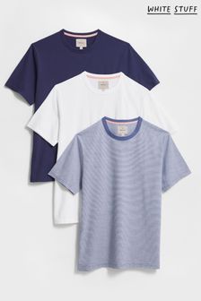 White Stuff Blue Plain Stripe T-Shirts 3 Pack