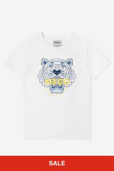 Kenzo Kids White Organic Cotton Tiger Print T-Shirt