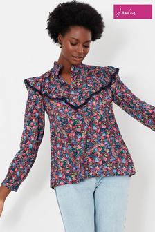 Joules Blue Charlotte Frill Pop Over Blouse