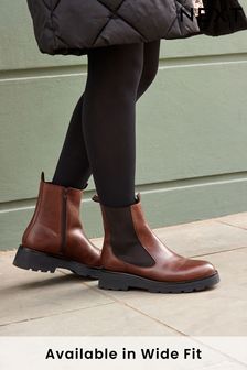 Chocolate Brown Regular/Wide Fit Forever Comfort® Leather Chunky Sole Chelsea Boots (A99174) | £65