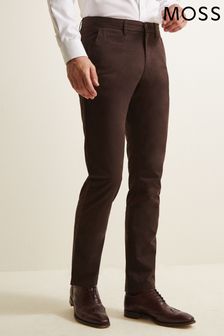 Moss Tailored Fit Chocolate Brown Stretch Chino Trousers