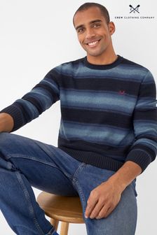 Crew Clothing Company Mid Blue Stripe Cotton Classic Sweater