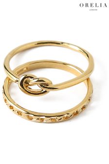 Orelia London Gold Plated Chain Link And Knot Ring 2 Pack