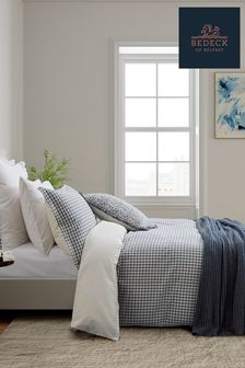 Bedeck of Belfast White or Navy 100% Cotton Mallory Duvet Cover and Pillowcase Set