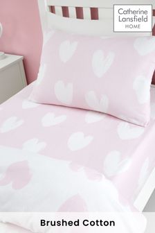 Catherine Lansfield Pink Brushed Cotton Hearts Fitted Sheet