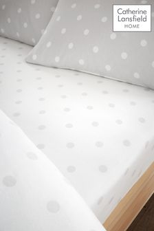 Catherine Lansfield Silver Grey Brushed Cotton Polka Dot Fitted Bed Sheet