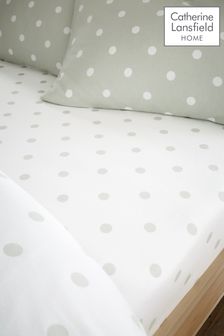 Catherine Lansfield Sage Green Brushed Cotton Polka Dot Fitted Bed Sheet