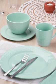 Bread + Butter 16 Piece Soft Green Honeycomb Stoneware Dinner Set