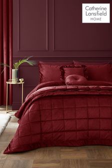 Catherine Lansfield Raspberry Red Kingsley So Soft Matt Velvet Quilted Bedspread