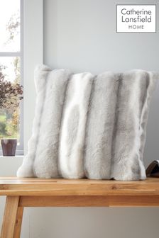 Catherine Lansfield Silver Grey Flint Soft and Cosy Faux Fur Cushion