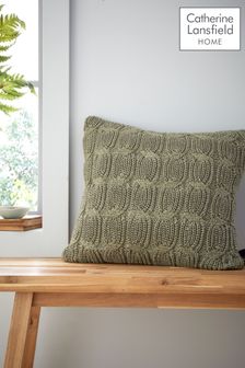 Catherine Lansfield Olive Green Chunky Marl Knit Cosy Cushion