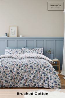 Bianca Blue Brushed Cotton Ophelia Floral Duvet Cover Set