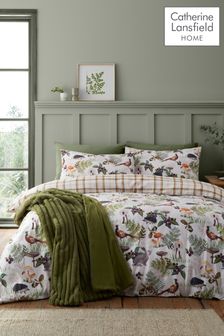 Catherine Lansfield Natural Soft Velvet Woodland Walk Duvet Cover Set