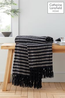 Catherine Lansfield Black Stripe Chenille Throw