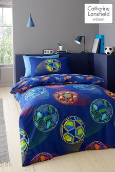 Catherine Lansfield Navy Blue Bright Football Reversible Duvet Cover Set