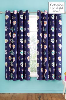 Catherine Lansfield Purple Sugar Skull Fiesta Reversible Eyelet Curtains