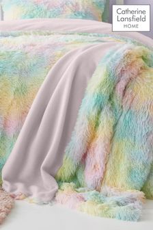 Catherine Lansfield Pastel Cuddly Rainbow Deep Pile Faux Fur Blanket Throw