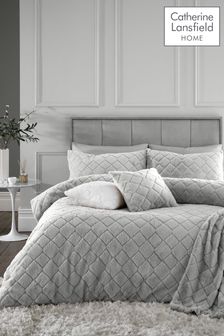 Catherine Lansfield Silver and Grey Soft Diamond Cosy and Warm Fleece Duvet Cover Set