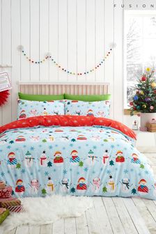 Fusion Duck Egg Christmas Snowman Easy Care Duvet Cover Set