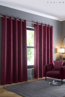 Fusion Wine Strata Dim Out Woven Pair of Eyelet Curtains