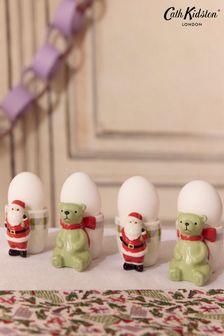 Cath Kidston Set of 4 Green Christmas Bear And Santa Egg Cups