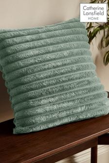Catherine Lansfield Green Soft and Cosy Ribbed Faux Fur Cushion