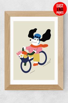 East End Prints Oak Cycling Dog Bicycle Framed Art Print