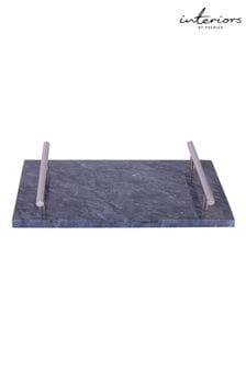 Interiors by Premier Black Marble Tray With Silver Handles