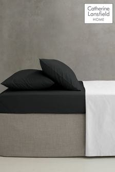 Catherine Lansfield Black Percale 180 Thread Count Fitted Sheet