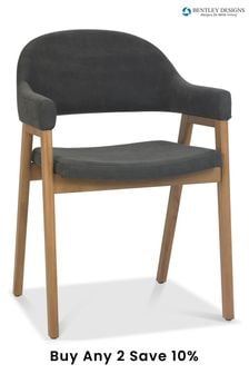 Bentley Designs Rustic Oak Dark Grey Camden Peppercorn Upholstered Arm Chairs Set of 2