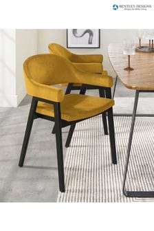 Bentley Designs Weathered Oak Mustard Camden Peppercorn Upholstered Arm Chairs Set of 2